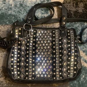 Chic Black and Silver Embellished Shoulder Bag